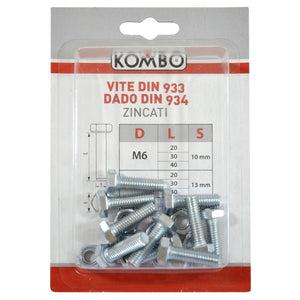 SET DI 10 VITI M6 X 20 DIN933 CLASSE DI RESISTENZA 4.8