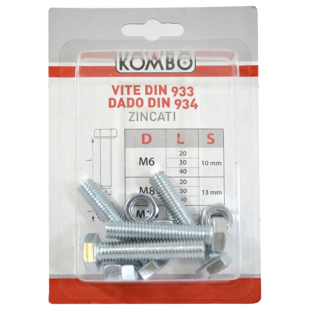 SET DI 4 VITI M8 X 40 DIN933 CLASSE DI RESISTENZA 4.8