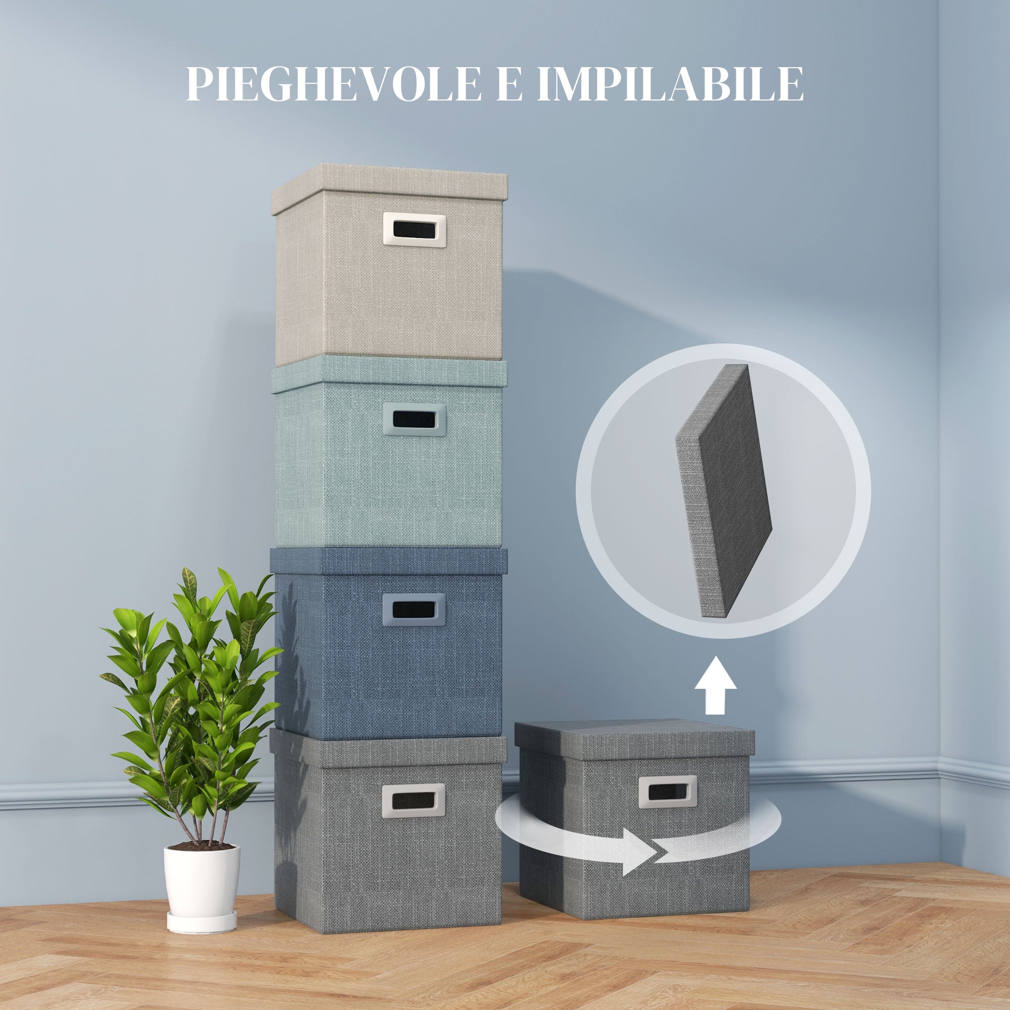 Set 4 Scatole per Armadi Pieghevoli con Coperchio in Tessuto 30x30x29cm