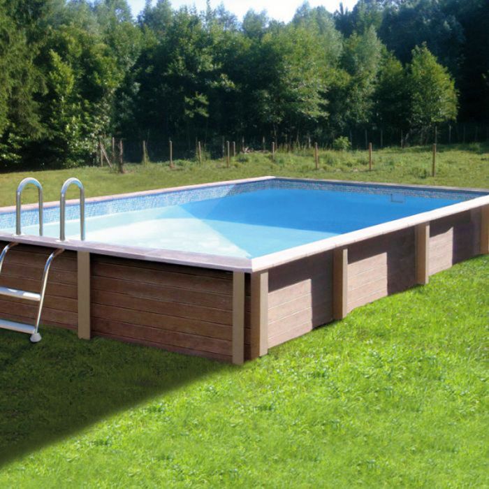 Kit Piscina Cemento Effetto Legno Naturalis Rettangolare 4,67 X 3,24 X H 1,28 M Con Filtrazione A Cartuccia