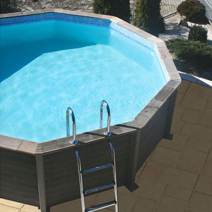 Kit Piscina Cemento Effetto Legno Naturalis Decagonale  4,93 X H 1,28 M Con Filtrazione A Cartuccia