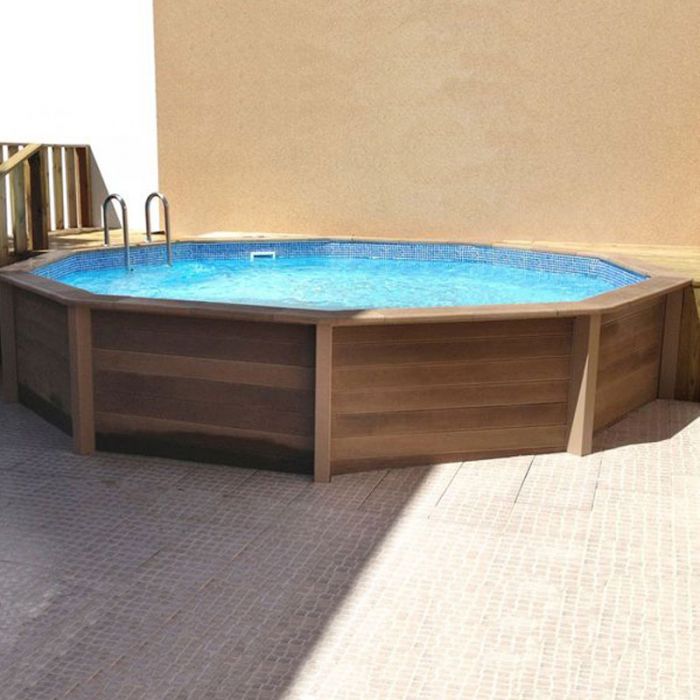 Kit Piscina Cemento Effetto Legno Naturalis Decagonale  4,93 X H 1,28 M Con Filtrazione A Cartuccia