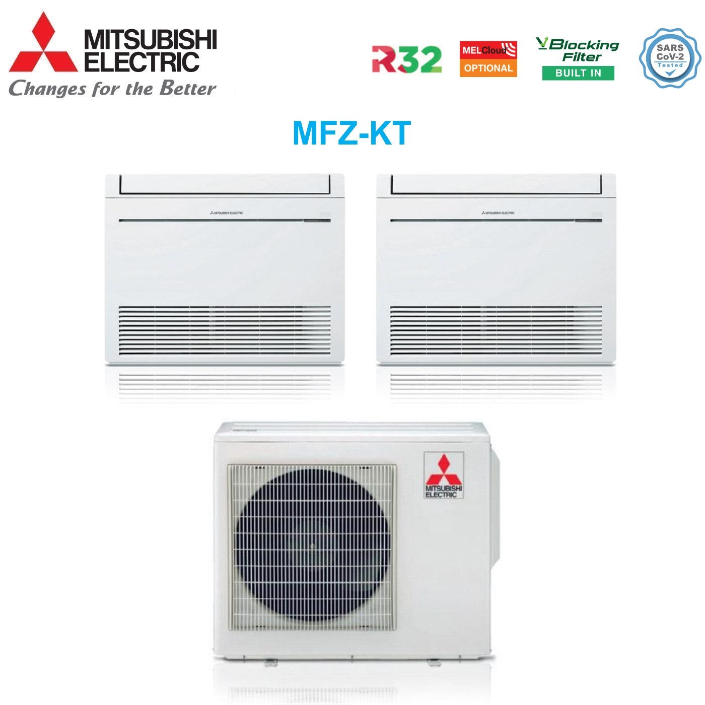 Climatizzatore Condizionatore Mitsubishi Electric Pavimento Dual Split Inverter serie MFZ-KT 12+12 con MXZ-3F68VF R-32 Wi-Fi Optional con Telecomando Incluso 12000+12000