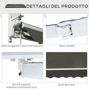 Tenda da Sole per Esterno Avvolgibile a Bracci 350x250 cm con Apertura a Manovella Grigio