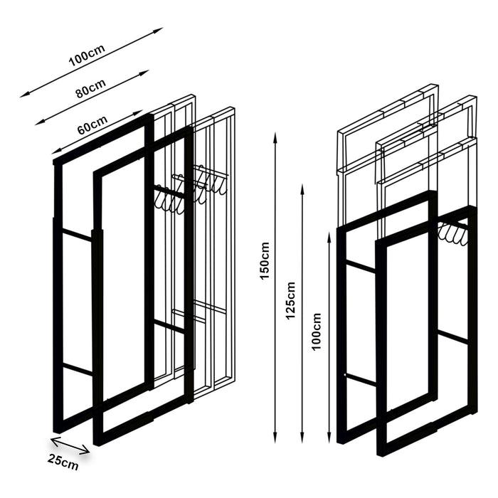 Portalegna Kasan Struttura Regolabile 100-150 cm / 60-100 cm Acciaio Nero [en.casa]