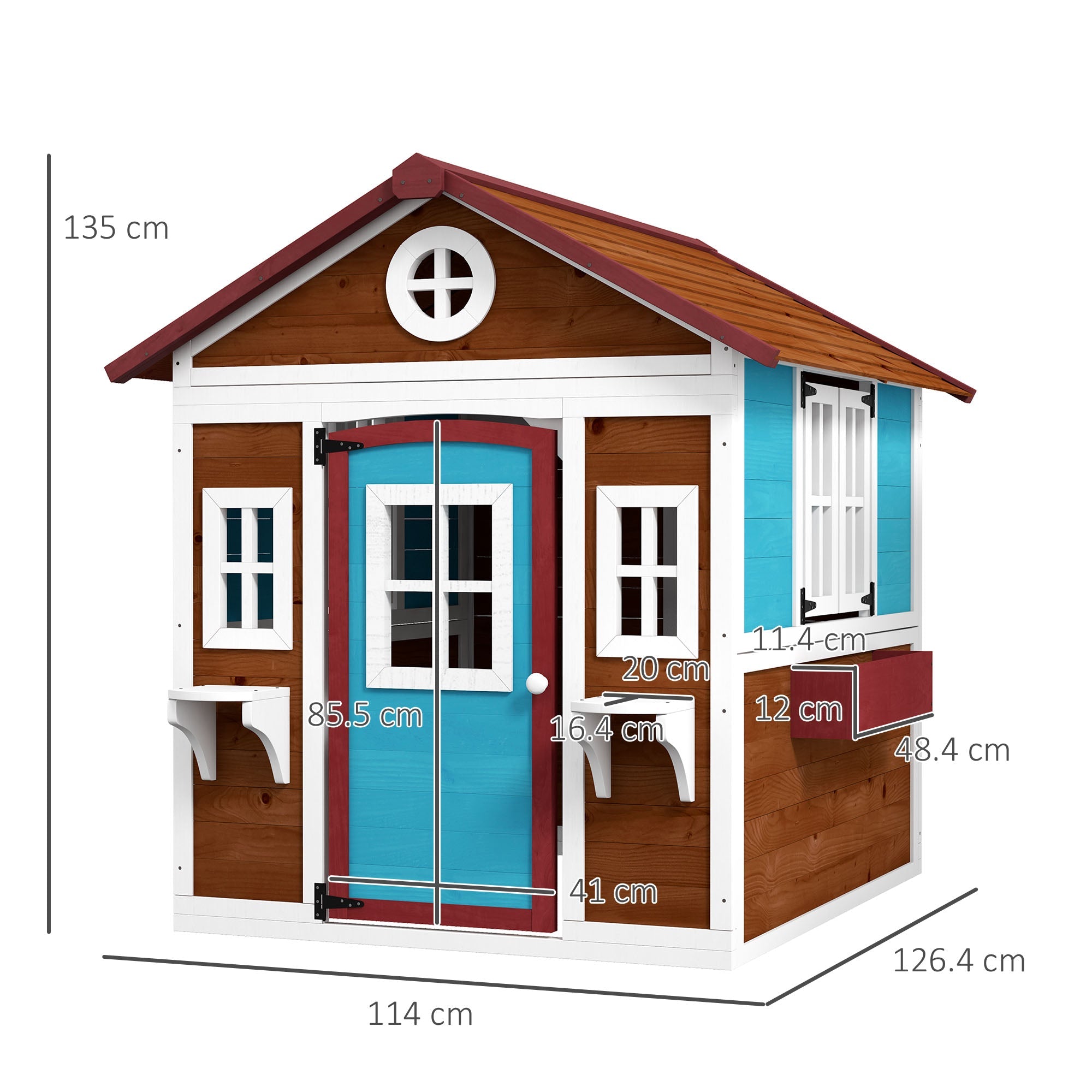 Casetta per Bambini 3-8 Anni 114x126,4x135 cm con Tetto Inclinabile Vasi e Fioriere in Legno di Abete