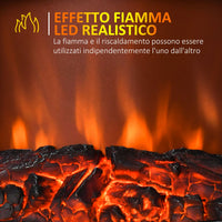 Camino Elettrico da Terra Effetto Fiamma in Stile Retrò Termostato 1000-2000W Nero