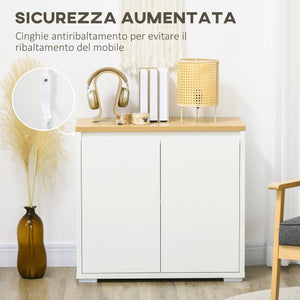 Mobile Multiuso 2 Ante 80x37x75 cm in Truciolato Bianco e Legno Naturale