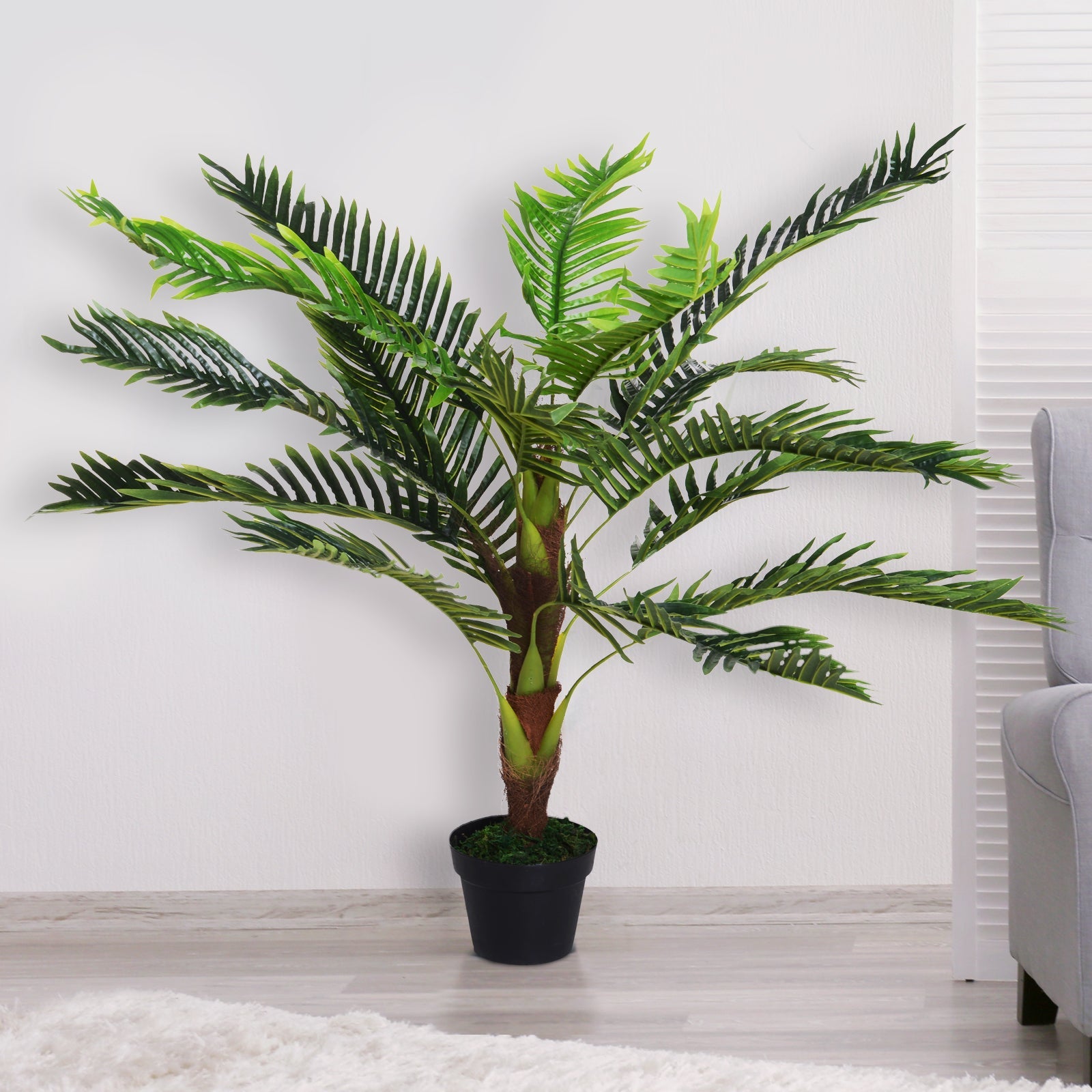 Pianta Artificiale Palma Cycas da Interno e Esterno H123 cm con Vaso Verde