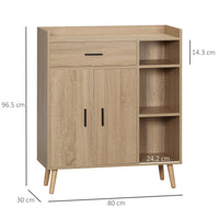 Credenza Moderna Multiuso con Armadietto e Cassetto 80x30x96,5 cm in Legno Naturale