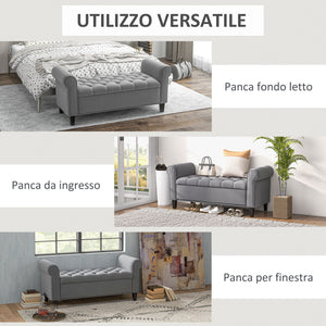 Panca Fondo Letto 126x48,5x57 cm in Tessuto Vellutato Grigio