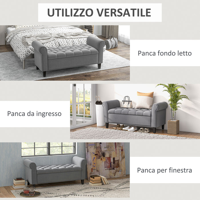 Panca Fondo Letto 126x48,5x57 cm in Tessuto Vellutato Grigio