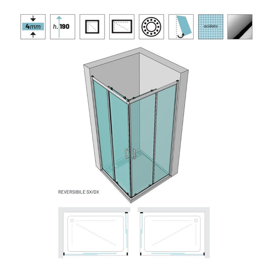 Ogomondo box doccia angolare con ante scorrevoli profilo cromato 4 millimetri acidato serigrafato *** misure 90x90x19...