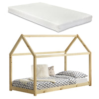 Letto per Bambini con Materasso 200 x 90 cm Forma di Casetta - color Legno [en.casa]