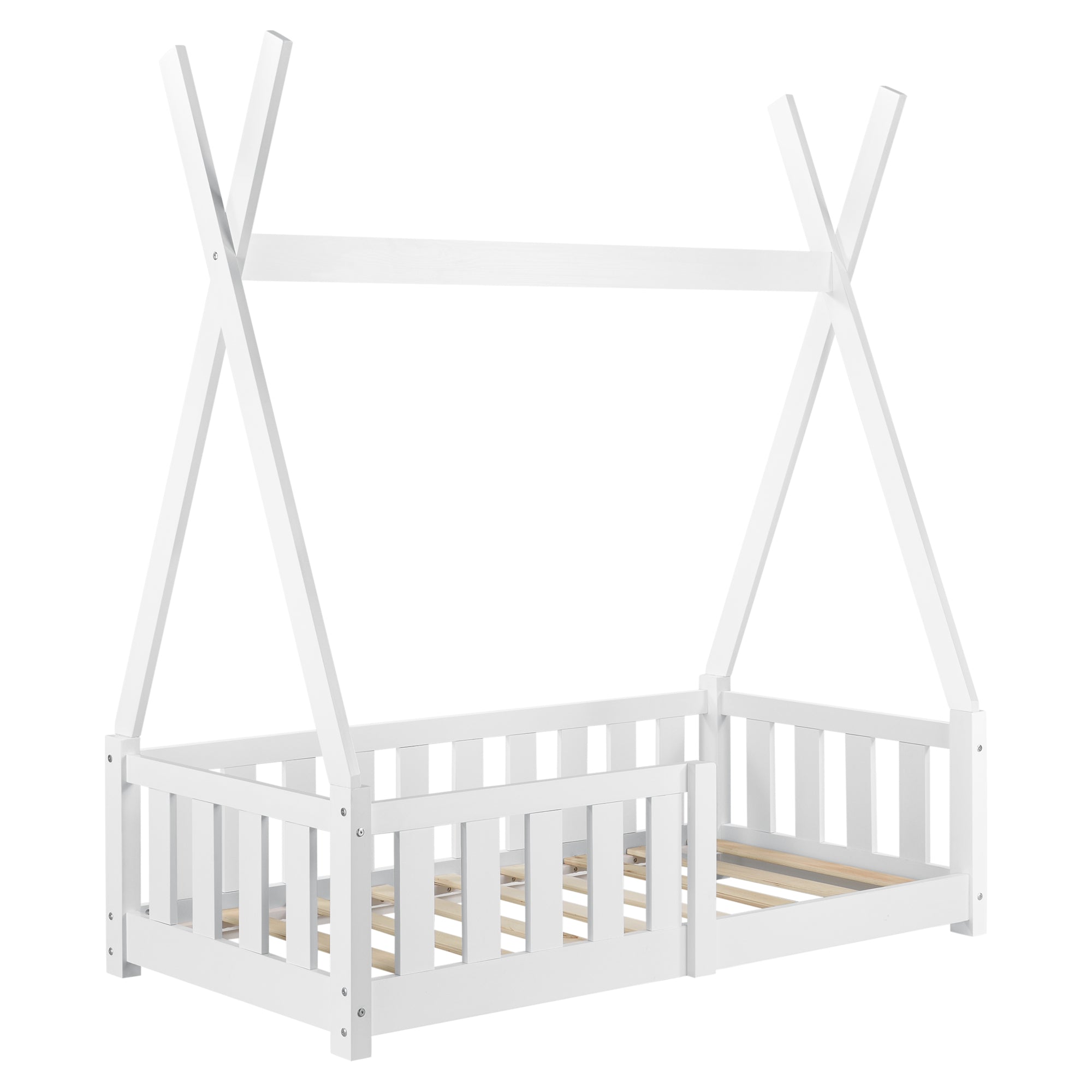 [en.casa] Letto per Bambino con Materasso a Schiuma Fredda 70 x 140 cm Lettino Bianco Opaco a Forma di Tenda Indiana con