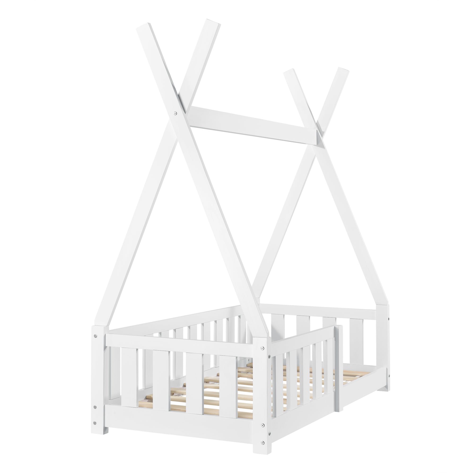 [en.casa] Letto per Bambino con Materasso a Schiuma Fredda 70 x 140 cm Lettino Bianco Opaco a Forma di Tenda Indiana con