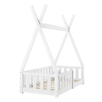 [en.casa] Letto per Bambino con Materasso a Schiuma Fredda 70 x 140 cm Lettino Bianco Opaco a Forma di Tenda Indiana con