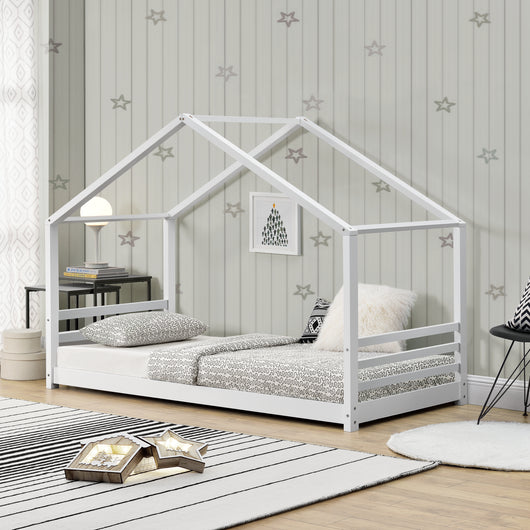 Letto a Casetta per Cameretta Vardà¸ 90x200 cm Legno - Bianco [en.casa]