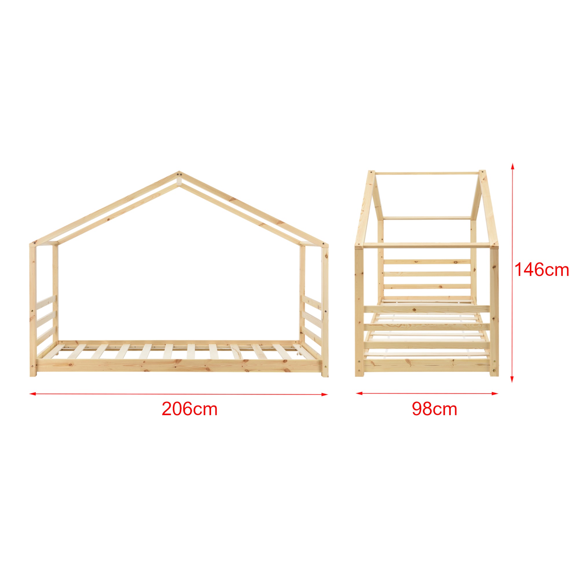 Letto a Casetta per Cameretta Vardø 90x200 cm Legno Naturale [en.casa]