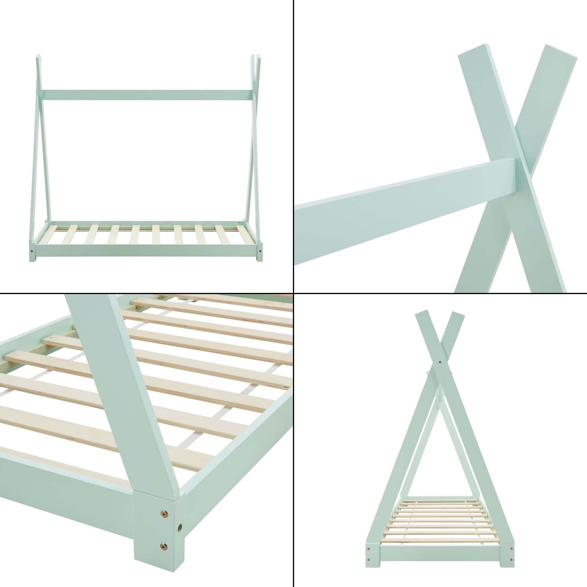 [en.casa] Letto per Bambino a Forma di Tenda Indiana 70 x 140 cm Lettino Tipi di Legno Pino in Stile Montessori - Color