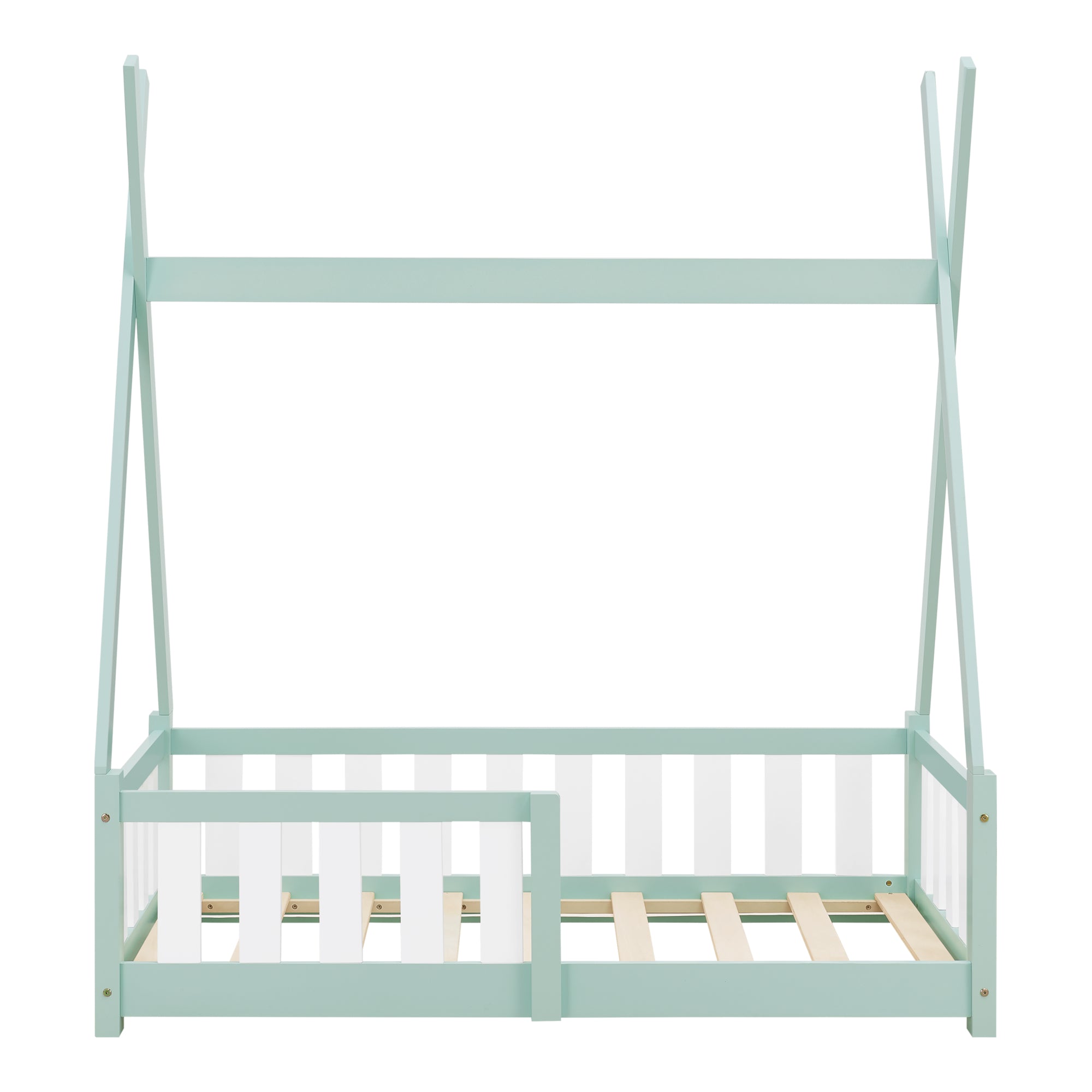 Letto a Capanna Helsingborg con Sponde 70 x 140 cm Menta Verde [en.casa]