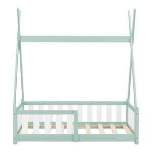 Letto a Capanna Helsingborg con Sponde 70 x 140 cm Menta Verde [en.casa]