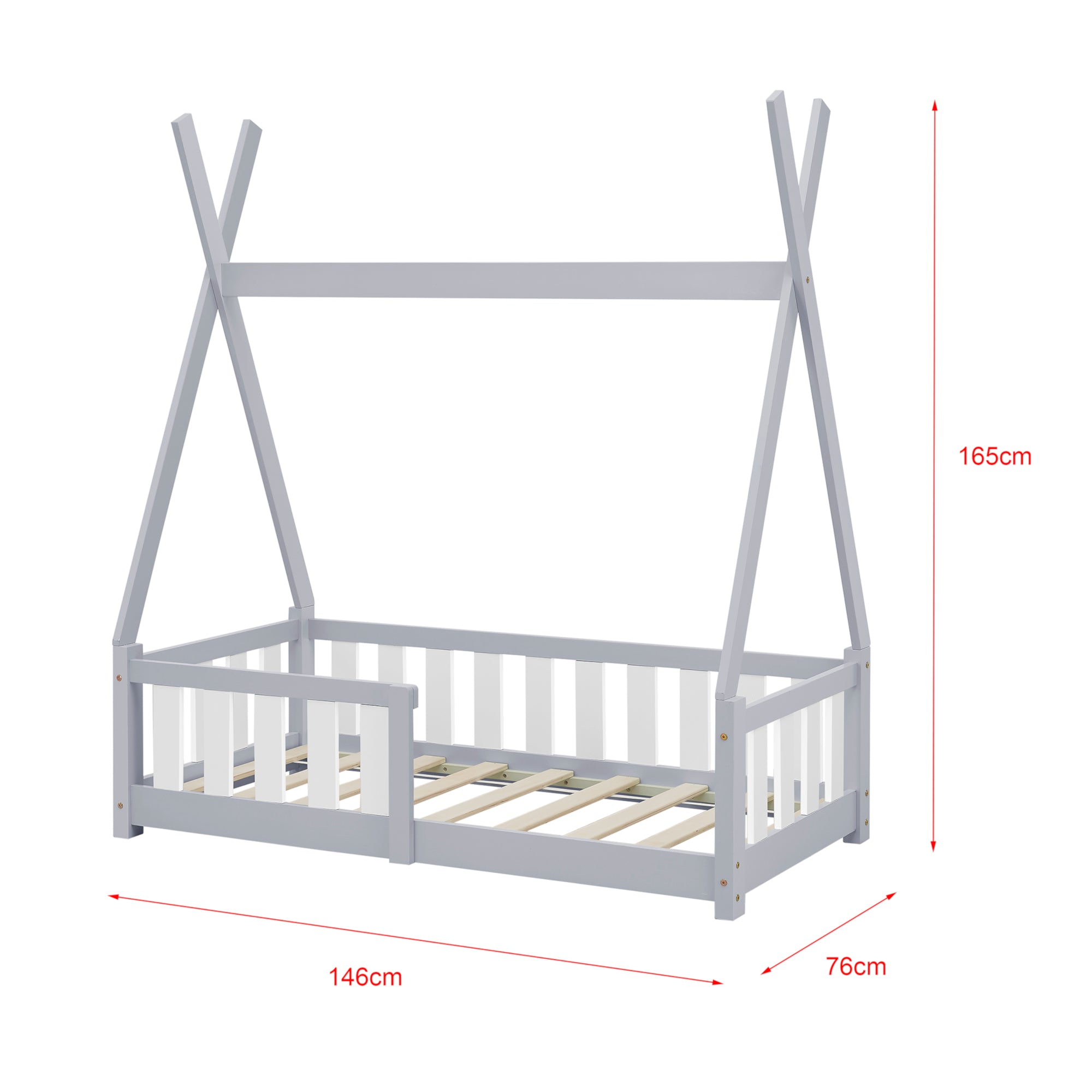 Letto a Capanna Helsingborg con Sponde e Materasso 70 x 140 cm Grigio Chiaro [en.casa]