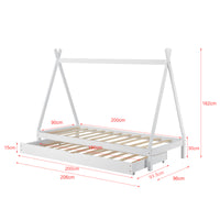 Letto per Bambino a Forma di Tenda Indiana con 1 Materasso 90 x 200 cm con Secondo Letto Estraibile 90 x 190 cm Letto