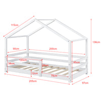 Letto per Bambino a Forma di Casetta con Barriere di Sicurezza e Materasso Ortopedico 90 x 200 cm Lettino in Legno di