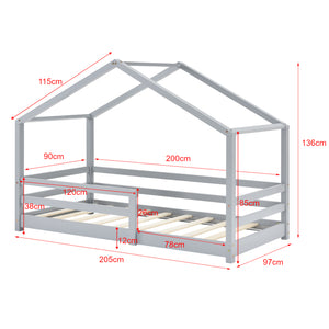 Letto per Cameretta Knà¤tten a Casetta 90 x 200 cm con Sponde - Grigio chiaro [en.casa]