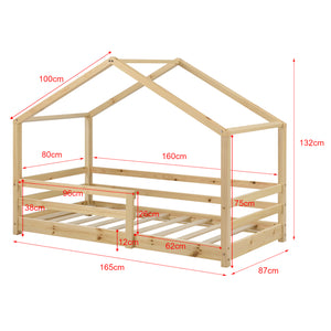 Letto per Bambino a Forma di Casetta con Barriere di Sicurezza e Materasso Ortopedico 80 x 160 cm Lettino in Legno di