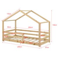 Letto per Bambino a Forma di Casetta con Barriere di Sicurezza e Materasso Ortopedico 90 x 200 cm Lettino in Legno di