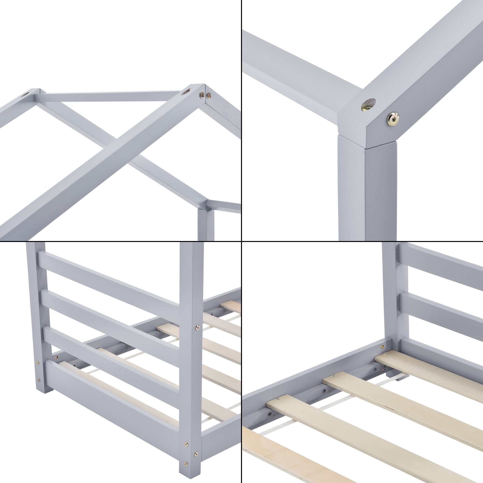 Letto a Casetta per Cameretta Vardø 70x140 cm Legno - Grigio [en.casa]