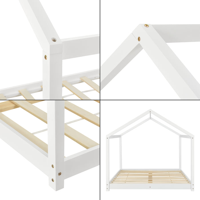 Letto per Cameretta 'Cerro' a Forma di Casetta 120 x 200 cm Legno di Pino Bianco [en.casa]