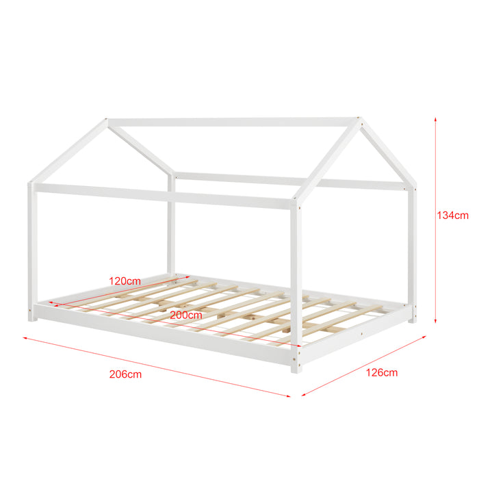 Letto per Cameretta 'Cerro' a Forma di Casetta 120 x 200 cm Legno di Pino Bianco [en.casa]