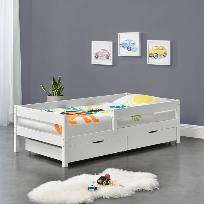 Letto per Bambino / Ragazzi / Gioventàº con 2 Cassetti 90x200 cm Lettino in Legno di Pino con Barriere di Protezione -