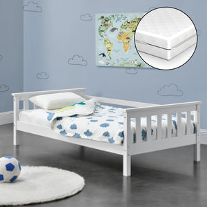 Letto per Bambino con Materasso Ipoallergenico a Schiuma Fredda 80x160 cm Letto di Design Moderno in Legno di Pino con