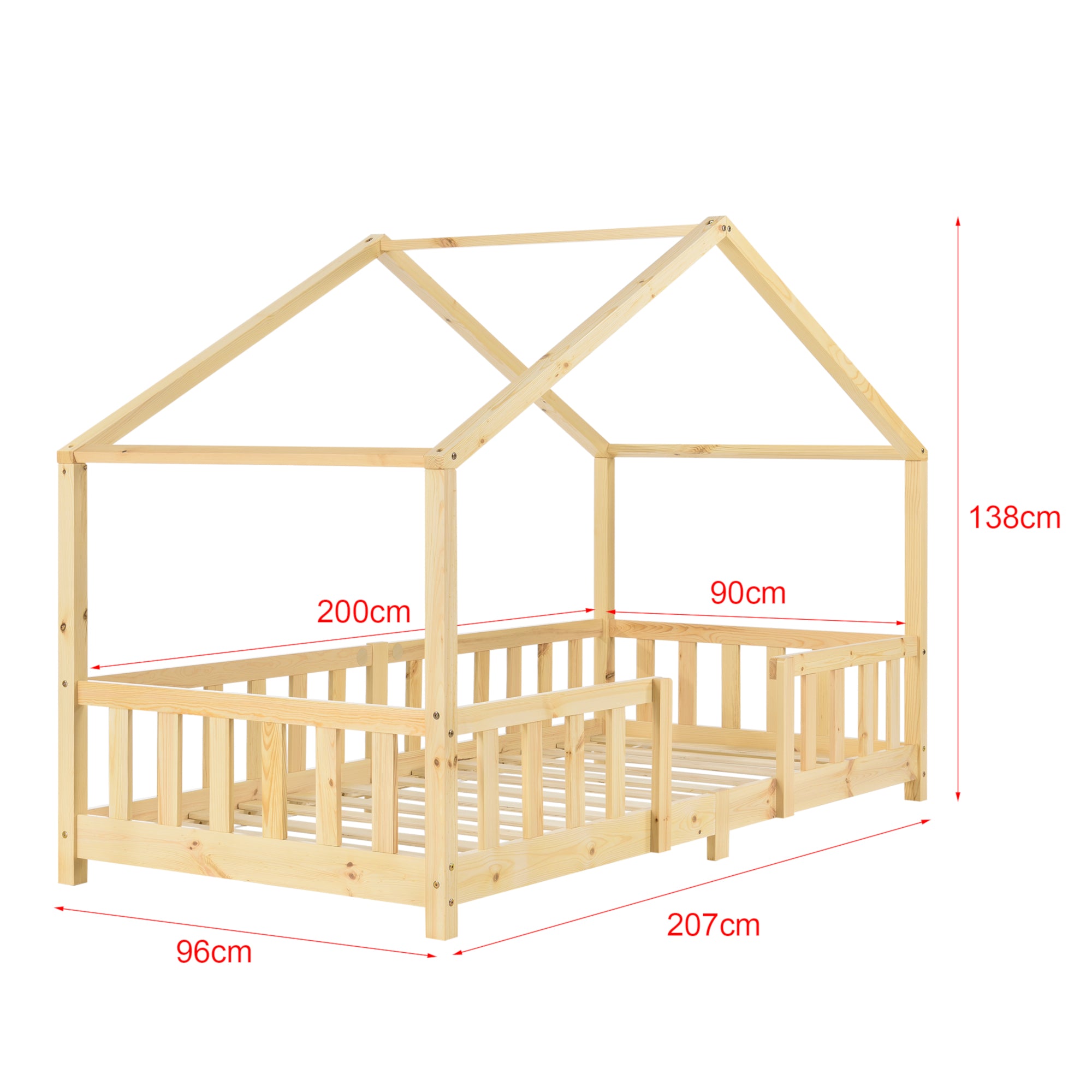 Letto per Cameretta Treviolo a Forma di Casetta con Materasso 90x200 cm Legno Naturale [en.casa] [neu.haus]