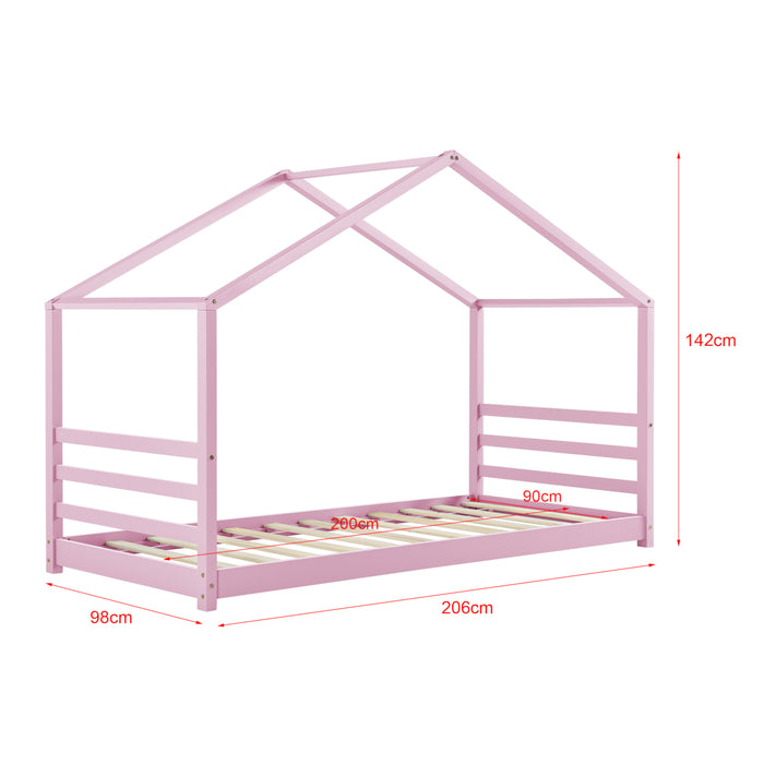 Letto a Casetta per Cameretta Vardà¸ 90x200 cm Legno - Rosa [en.casa]