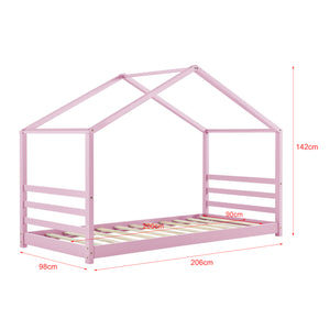 Lettino per Bambino con Materasso a Schiuma Fredda 90 x 200 cm Letto in Legno a Forma di Casetta con Materasso