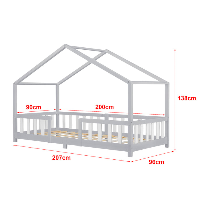 Letto per Cameretta Treviolo a Forma di Casetta con Materasso 90x200 cm Grigio chiaro / Bianco [en.casa] [neu.haus]