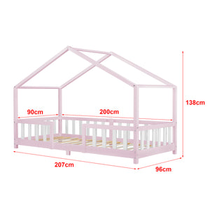 Letto per Cameretta Treviolo a Forma di Casetta 90x200 cm Rosa / Bianco [en.casa]