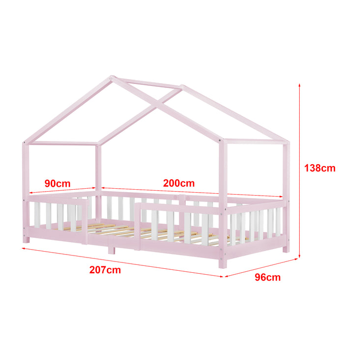 Letto per Cameretta Treviolo a Forma di Casetta 90x200 cm Rosa / Bianco [en.casa]