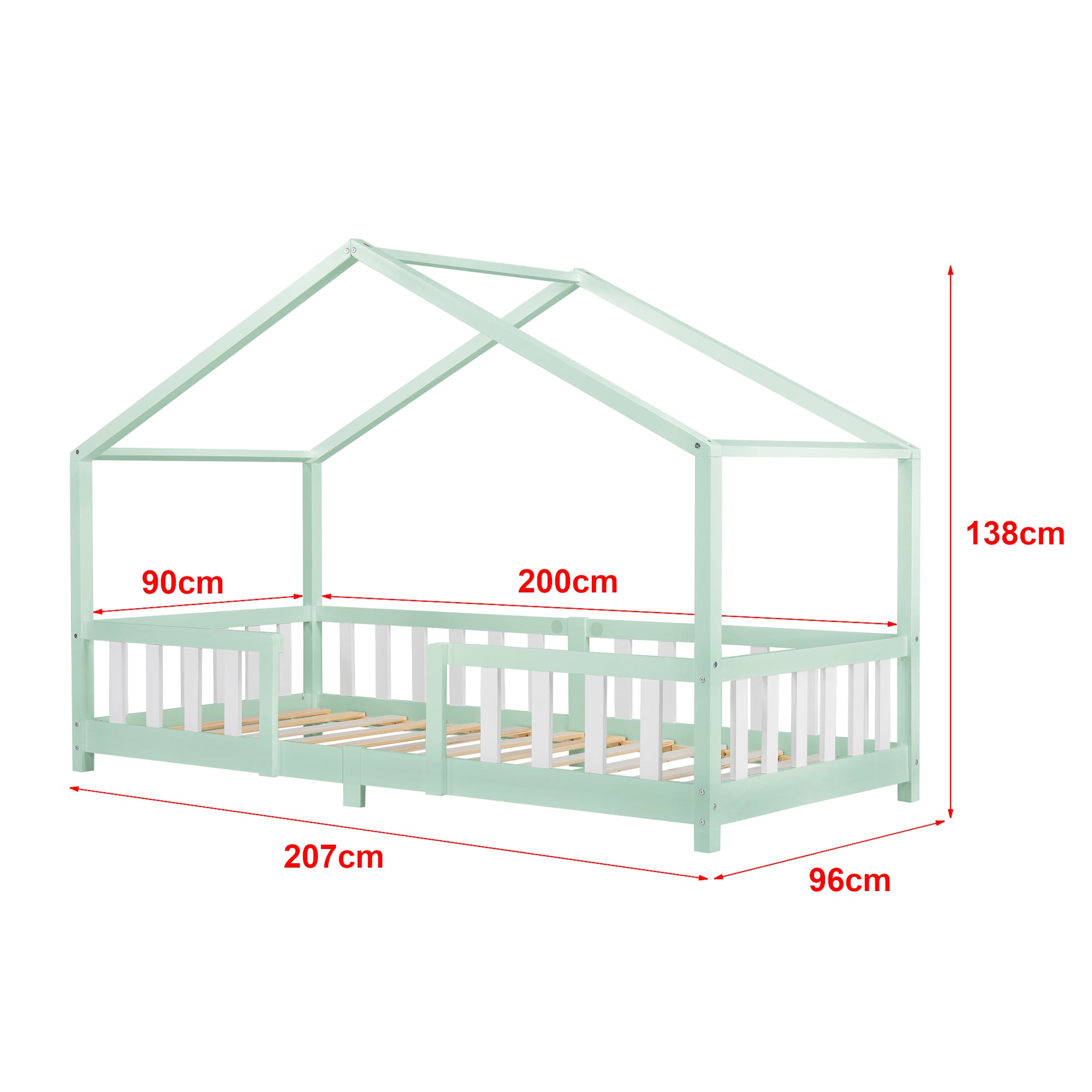 Letto per Cameretta Treviolo a Forma di Casetta con Materasso 90x200 cm Menta / Bianco [en.casa] [neu.haus]