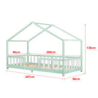 Letto per Cameretta Treviolo a Forma di Casetta con Materasso 90x200 cm Menta / Bianco [en.casa] [neu.haus]