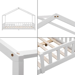 Letto per Cameretta Treviolo a Forma di Casetta 120x200 cm Bianco [en.casa]