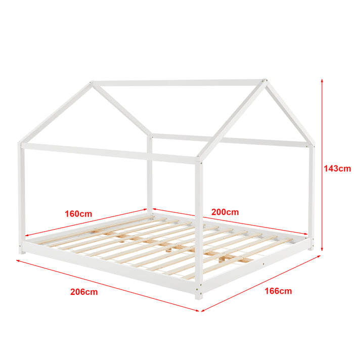 Letto per Cameretta 'Cerro' a Forma di Casetta con Materasso 160 x 200 cm Legno di Pino Bianco [en.casa]