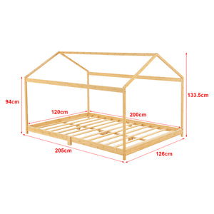 Letto per Cameretta Vindafjord a Forma di Casetta in Bambù Naturale 120x200 cm [en.casa]