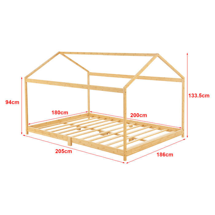 Letto per Cameretta Vindafjord a Forma di Casetta in Bambù Naturale 180x200 cm [en.casa]