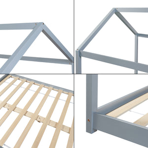 Letto per Cameretta Cerro a Forma di Casetta con Materasso 120 x 200 cm Grigio [en.casa]